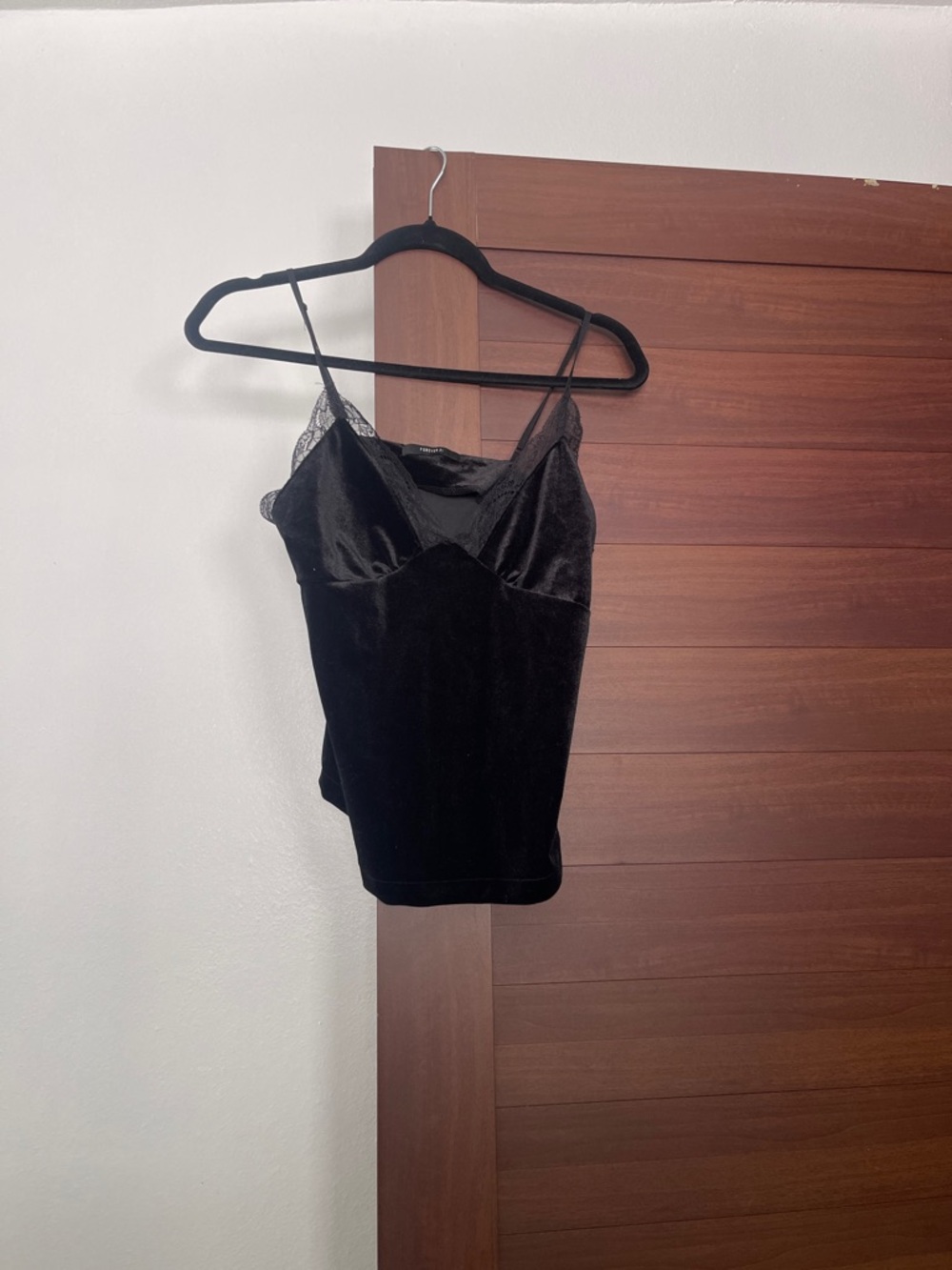 Forever 21 Black Velvet Lace-Trim Cami
